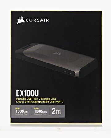 Портативний USB-накопичувач Corsair EX100U на 2 ТБ з інтерфейсом USB Type-C - надшвидкий для будь-якого ПК/машини/консолі, Gen2 x2, Plug-and-Play, у комплекті кабелі USB Type-C і USB Type-A - чорний