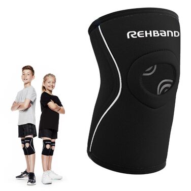 Бандаж на колінний суглоб Rehband Kids з відкриттям надколінка, стабілізуючий неопреновий бандаж для високої стабілізації колінної чашечки для дівчаток і хлопчиків 5 мм неопрен, розмір M M чорний -