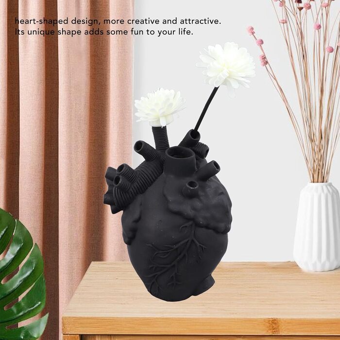 Анатомічний квітковий горщик Cyrank Heart Vase, скульптура зі смоли, анатомічна ваза для серця, ваза у формі серця, смола, квітковий горщик, прикраса для робочого столу, настільна прикраса для вітальні (чорний)