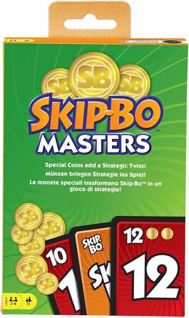 Карткова гра Skip-Bo Mattel Games HJR21 Masters для сім'ї, подорожей та ігрових вечорів, від 2 до 6 гравців, карткова та настільна гра від 6 років Одномісна