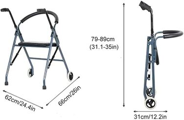Рулонний візок для людей похилого віку, складний, розбірний візок для людей похилого віку з сидінням і 2 колесами, портативна підставка з регулюванням висоти, легко збирається, повна зірок