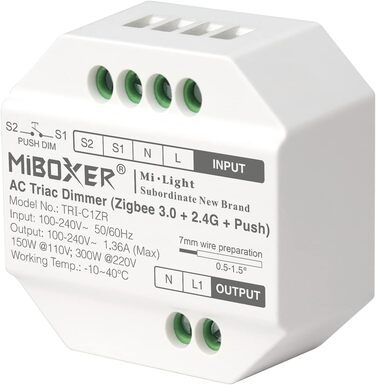 Диммер Milight Miboxer Zigbee3.0, одноколірний контролер світлодіодної стрічки, 12 В/24 В, сумісний із додатком Zigbee Storeo Echo / голосовим керуванням, (Tri-c1zr)