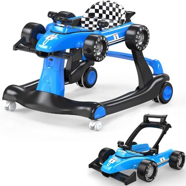 Ходунки Sun Baby 3in1 з регульованим по висоті автомобілем, Formula Racing, інтерактивні та складні з запобіжним стопором, кнопками, світлом і звуком від 6 місяців (синій)