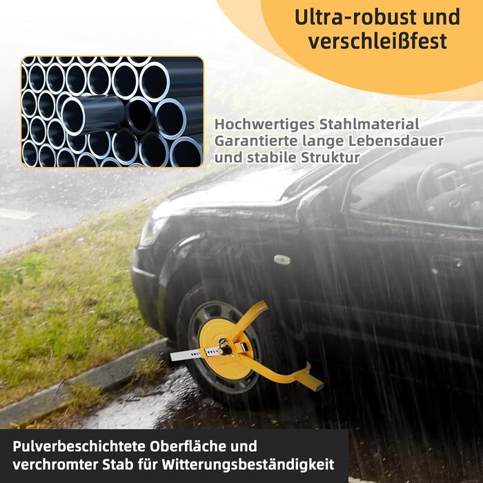Іммобілайзер кігтів коліс GYMAX із замком, захист від крадіжки кігтя шини, сталевий паркувальний кіготь, в т.ч. 2 ключі, ширина шини до 22 см, 13-15 дюймів, регулюється для автомобілів, автофургонів, причепів