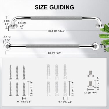 Поручень для ванної кімнати, 304 Поручень для ванної кімнати з нержавіючої сталі, нековзна ручка для ванної кімнати Запобіжна ручка Внутрішня/зовнішня довідкова ручка для кухні Спальня Ванна, душ і сходинки, (80 см)