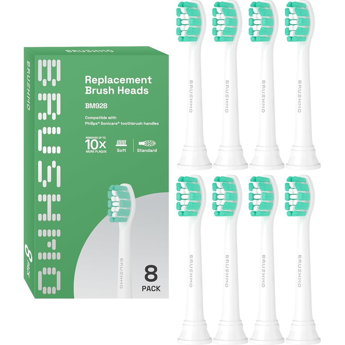 Змінні щітки Brushmo, сумісні з електричною зубною щіткою Philips Sonicare, білі, 8 упаковок (модель BM928)