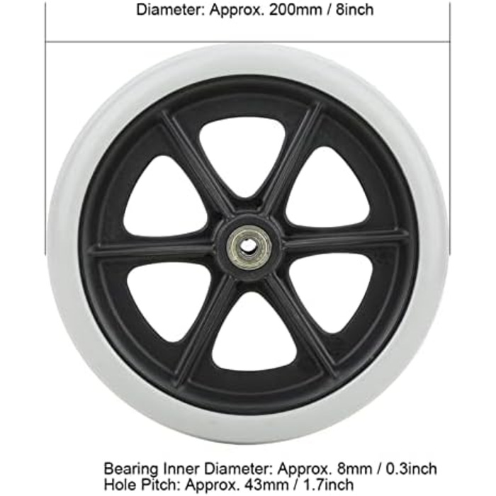 Передні колеса для інвалідного візка, 8-дюймовий поворотний ролик для інвалідів Заміна протиковзких коліс TPR для інвалідних візків, роликів, допоміжних засобів для ходьби