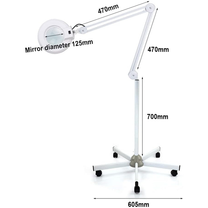 Світлодіодна лампа-лупа з підставкою Лампа-лупа Рухомий штатив 125 мм 5 діоптрійних лінз Біла лампа Світлова робоча лампа Салон краси 22 Вт Косметичний салон краси Штатив для салону краси (8X)