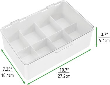 Набір з 2 чайних пакетиків для зберігання з кришкою для кухонної шафи - Пластикова коробка для чаю з 8 відділеннями - Коробка для зберігання чаю, цукру, підсолоджувача або кави - Білий і прозорий білий/прозорий 18,4 x 26,8 x 9,0 см