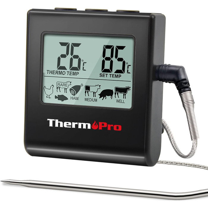 Цифровий термометр для смаження ThermoPro TP16 з таймером (чорний)