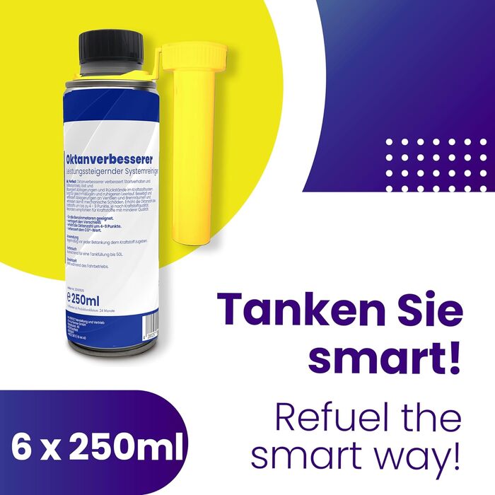 Потужний підсилювач октанового числа 6x250 мл Система підвищення паливної ефективності Cleaner Присадка для поліпшеного згоряння бензину Очищувач двигуна для всіх бензинових двигунів