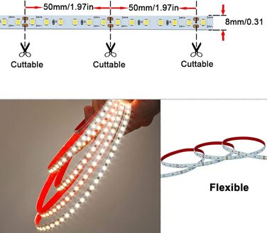 Світлодіодна стрічка GOMING 20M 3000K 24V Світлодіодна стрічка тепла біла 2400LED 144W Світлодіодна стрічка Самоклеюча висока яскравість 12000Lm Неводонепроникна світлодіодна стрічка IP20 для прикраси домашньої кухні (тільки стрічка) (натуральний білий)