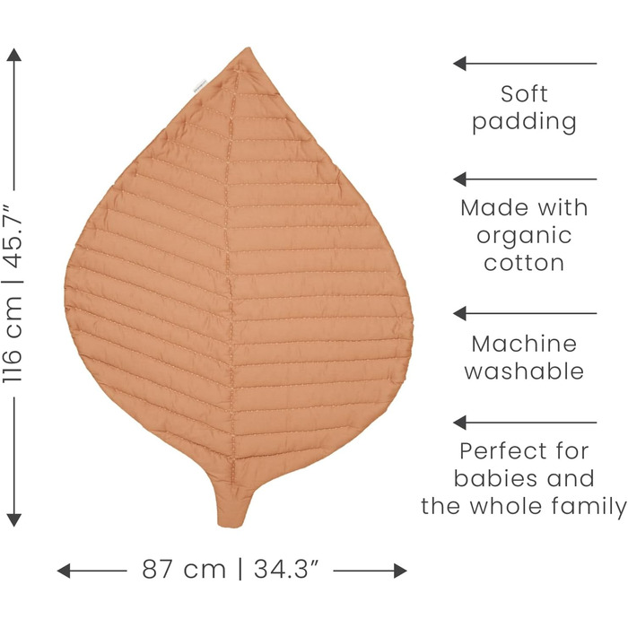 Ігровий килимок Toddlekind для немовлят, візерунок листя, зшитий вручну, дитячий ігровий килимок з органічної бавовни, 125 см, /блідо-рожевий (великий, верблюжий (верблюд))