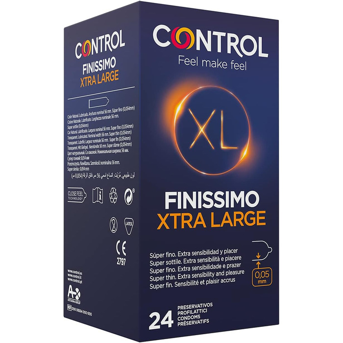 Презервативи з натурального латексу CONTROL FINISSIMO XL розміру XL і Super Thin - 24 шт.