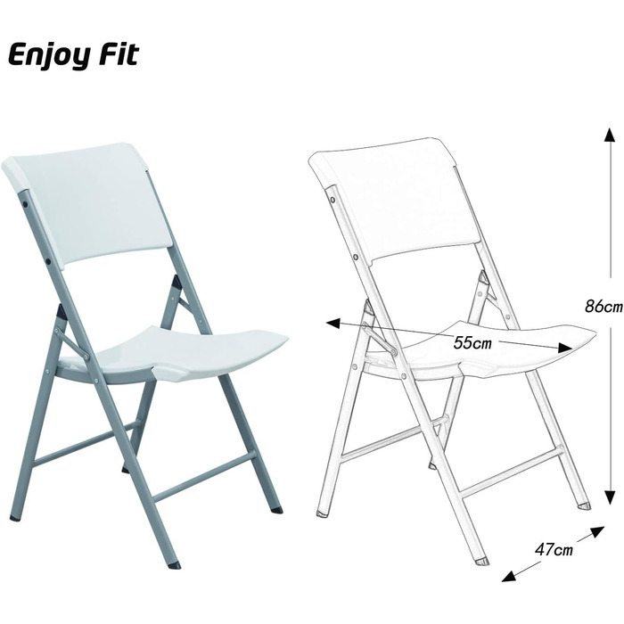Складаний стілець Enjoy Fit - білий - Садовий стілець - Крісло для кемпінгу - 55 * 47 * 86 - (2 упаковки)