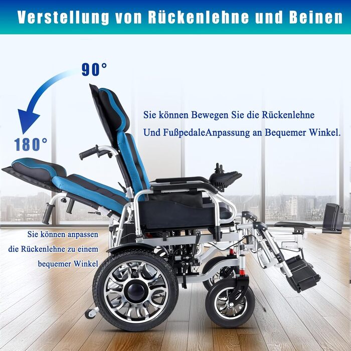 Електричне інвалідне крісло Bueuwe, регульована спинка для ніг, подвійний двигун 250 Вт, всемісцева електрична інвалідна коляска 20 Ач, електрична портативна інвалідна коляска для дорослих і людей похилого віку