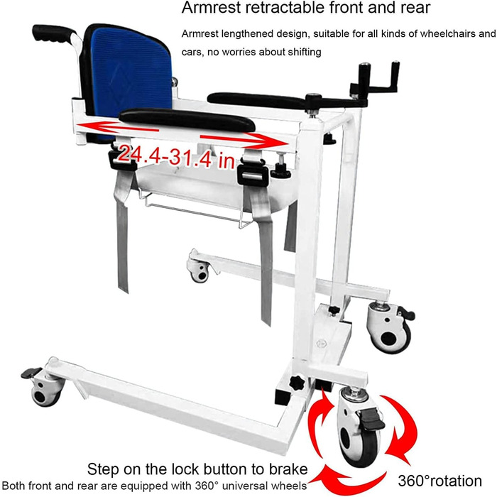 Машина для перенесення інвалідного візка для підйому пацієнта для дому, транспортування інвалідного крісла, допомога при підйомі пацієнта з ручним підйомом з м'якою подушкою, допомога для перенесення сидіння унітазу для людей похилого віку, інвалідів, люд