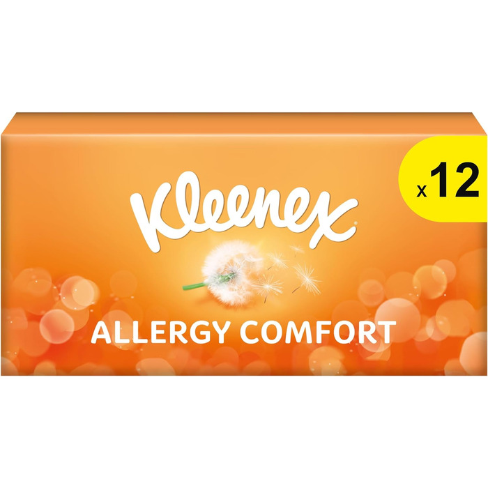 Коробка косметичних серветок Kleenex Allergy Comfort, носові хустинки для алергіків, 12 коробок 56 паперових носових хусток, 3-шарова, гіпоалергенна, оптова упаковка 672 шт. и (1 упаковка)