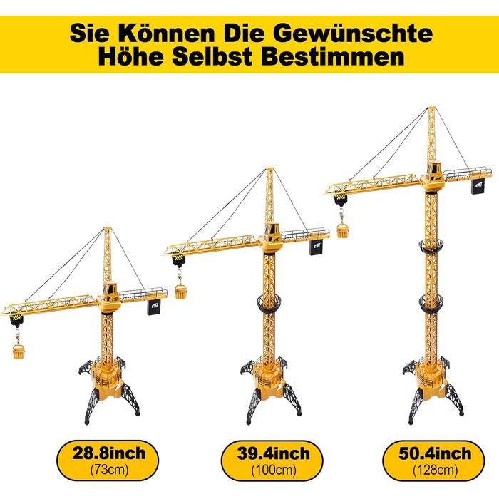 Баштовий кран з дистанційним керуванням FORMIZON, висота баштового крана 128 см 2,4 Гц, 6-канальний баштовий кран електричний, 680-градусний підйомний гак для будівельного крана з дистанційним керуванням, світло, звуки для дітей 3 років жовтий A