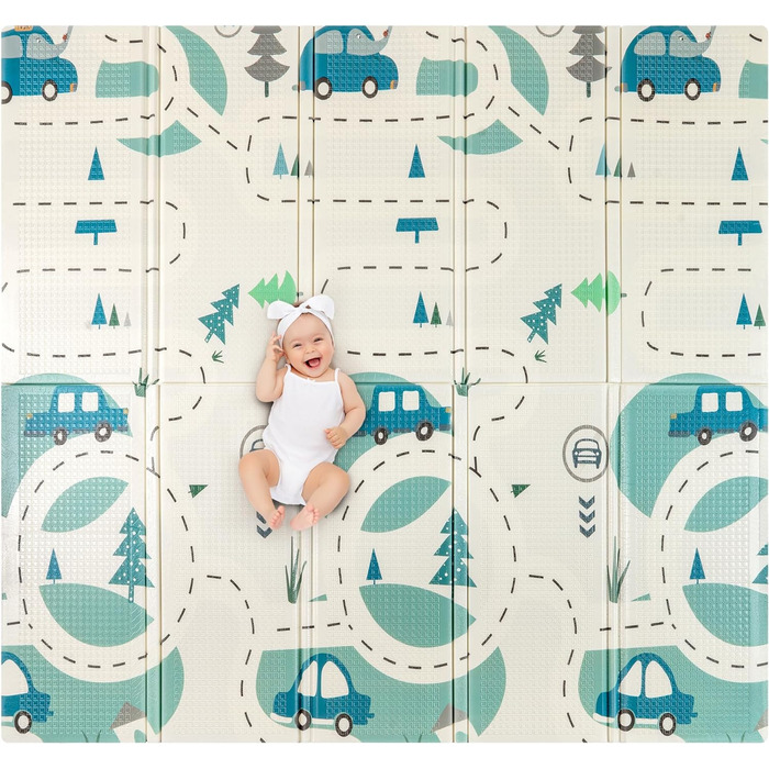 Ігровий килимок Baby 180x200x1,5 см - Ігровий килимок XXL Двостороння підкладка - Дитяча та доросла сторона - Ігровий килимок Піна - Дитячий ігровий килимок складний - Солодка лисиця (Дорога)