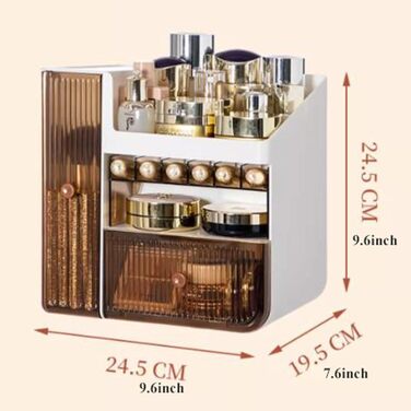Органайзер для макіяжу ZYJIX, коробка для зберігання косметики з висувними ящиками, підходить для губ, пензлики для макіяжу, ювелірні вироби, коробка для зберігання косметики для комода, спальні, ванної кімнати (колір Bianco)