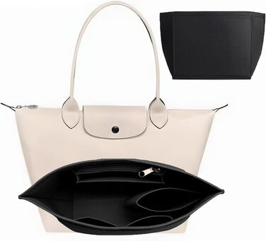 Органайзер для сумки Nircho для Longchamp, Органайзер для сумочки з фетру з декількома кишенями, Органайзер для вкладиша в сумку великої місткості для Longchamp, Аксесуари для сумочки Longchamp Tote Bag (чорний, L) L Black