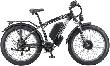 Електричний велосипед KETELES e-bike 26', 4.0 жирна шина, літієва батарея 48В 23Ач, подвійний двигун, гідравлічні дискові гальма, 21-швидкісний, всюдихідний електронний велосипед для дорослих чоловіків жінок білого кольору