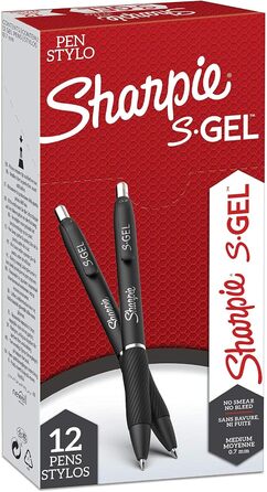 Гелеві ручки SHARPIE S-Gel середній наконечник (0,7 мм) Гелева ручка з чорним чорнилом 12 шт. чорні чорні бочки