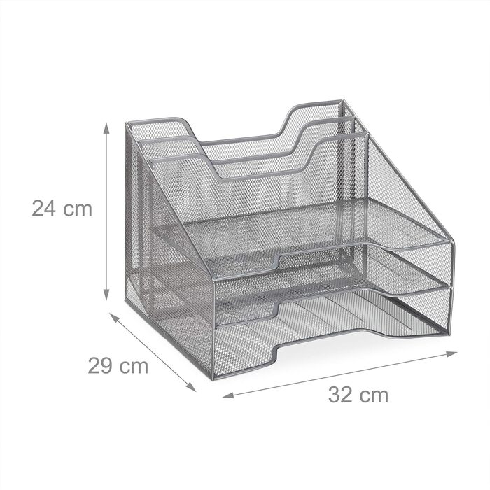 Срібний лоток для документів, 5 відділень, A4, тримач для документів і лоток для листів, металевий, В x Ш x Г 24 x 32 x 29 см, 100 сталь