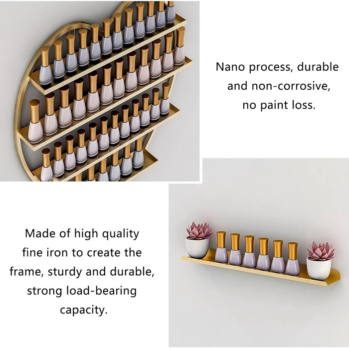 Рівнева настінна стійка для лаку для нігтів, металева підставка для флаконів парфумів у формі серця, багатофункціональна полиця для зберігання, золото, 5-