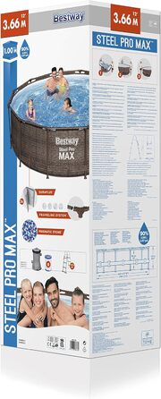 Набір каркасних басейнів Bestway Steel Pro MAX з фільтруючим насосом Ø 366 x 100 см, Ротанговий вигляд (шоколадно-коричневий), Круглий