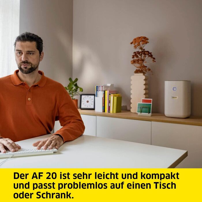 Очищувач повітря Krcher AF 20, потік повітря 220 м/год, розмір приміщення - 20-40 м, видаляє 99,95 частинок розміром до 0,3 мкм, таких як дрібний пил, аерозолі, алергени та запахи, автоматична функція, таймер, нічний режим