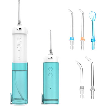 Іригатор порожнини рота Wireless Mini, електричний очищувач Interdental Cleaner з 5 режимами чищення та 5 насадками, 200 мл Водонепроникний набір для чищення зубів Water Flosser, Догляд за яснами та зубами, Синій/Білий