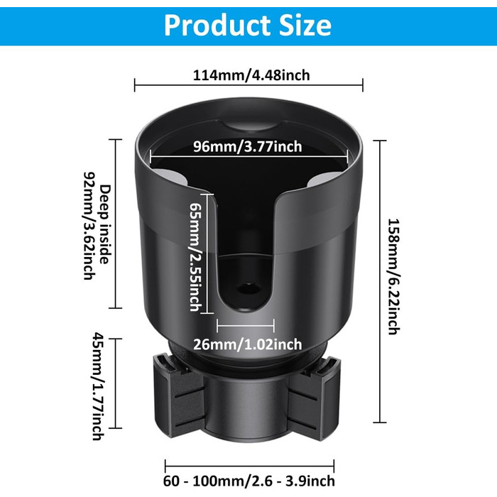 Автомобільний тримач для чашки Автомобільний тримач для чашки Розширювач Універсальний тримач для чашки Регульований тримач для чашки Тримач для пляшок Автомобільний тримач для пляшок з водою Чорний
