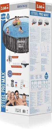 Набір каркасних басейнів Bestway Steel Pro MAX з фільтруючим насосом Ø 366 x 100 см, дерев'яний вигляд (морений дуб), круглий одинарний