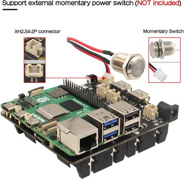 ДБЖ Geekworm Raspberry Pi 5 (X1202), 4-елементний ДБЖ на 18650 (макс. вихід 5,1 В 5 А) з широким входом 6-18 В Автоматичне ввімкнення Безпечне вимкнення Виявлення втрати потужності