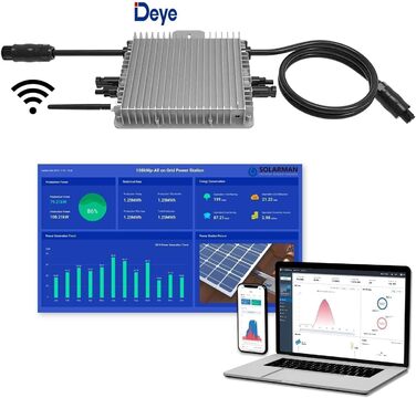 Мікроінвертор Solarsys 600 Вт Deye SUN600G3-EU-230 для балконної електростанції 2 шт. сонячний модуль, комплект поставки з 3-метровим електричним кабелем змінного струму 600 Вт 3 метри Cble