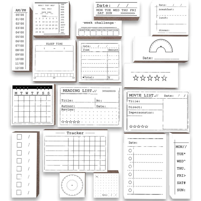 Дерев'яний штамп Larcenciel 18 шт. , 4 комплекти Силіконовий штамп, Трафарет Bujo Stamp для bullet journal Штамп з мотивом рукоділля своїми руками для списку справ, календаря, планувальника, органайзера, ідей