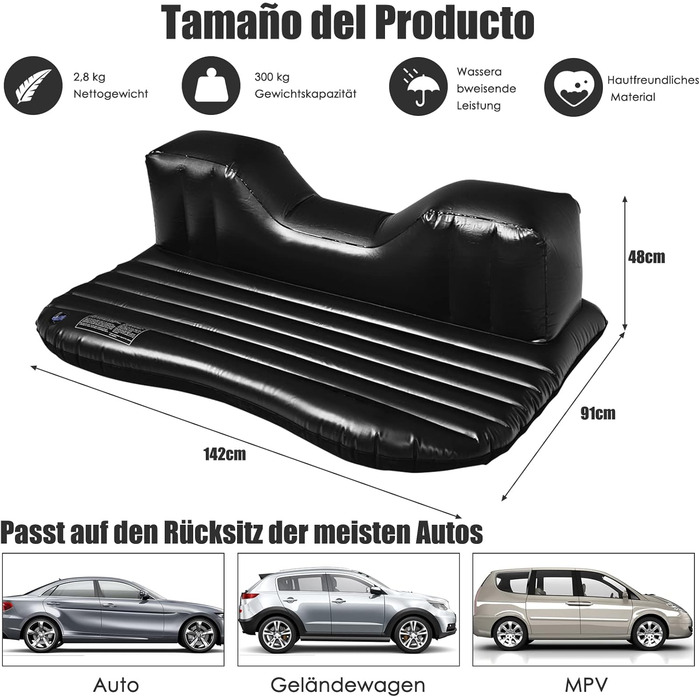 Автомобільний матрац, надувний матрац надувний, надувне ліжко SUV, автомобільний надувний матрац з електричним повітряним насосом 12 В/75 Вт і подушкою та сумкою для перенесення, дорожнє ліжечко для подорожей, кемпінгу, походів, 4LIFE