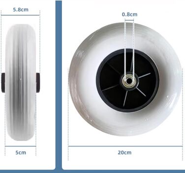 Дюймове ручне інвалідне крісло Спеціальне переднє невелике колесо з поліуретанового матеріалу Універсальне колесо Тверда гумова шина з підшипником Одна пара 8 дюймів Білий, 8-