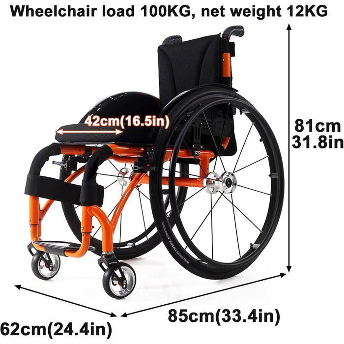 Легка спортивна інвалідна коляска Sunyongfly Легка доросла інвалідна коляска Легка складна інвалідна коляска підходить для інвалідів, дорослих і людей похилого віку (ширина подушки 42 см)