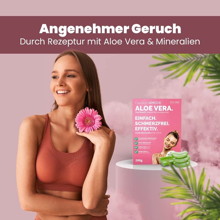 Крем для депіляції Capillum AMOVE Aloe Vera 300г Body & Intimate Area Women - Ніжна пудра для депіляції Жінки Безболісний душ Крем для інтимної депіляції Жінки без добавок з нейтральним запахом 300 г (1 упаковка)