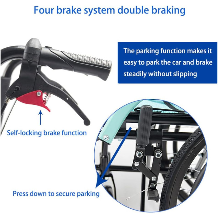 Пневматичні складні підлокітники Спинка самохідна, алюмінієва подвійна гальмівна система Ручний візок Безпечне маленьке колесо