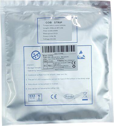 Світлодіодна стрічка GOMING 24 В 10 м COB 3000K Світлодіодна стрічка тепла біла 384 світлодіоди/м Самоклеюча CRI 93 Висока яскравість 6800 лм Неводонепроникна світлодіодна стрічка IP20 для прикраси будинку в приміщенні (тільки стрічка) (холодний білий, 10