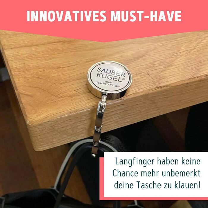 Розумний тримач для сумок Sauberkugel - Компактний, практичний і захищений від крадіжки - Гачок для сумок для чистих поверхонь - Компактно складається - Тримач для сумок для столу білий