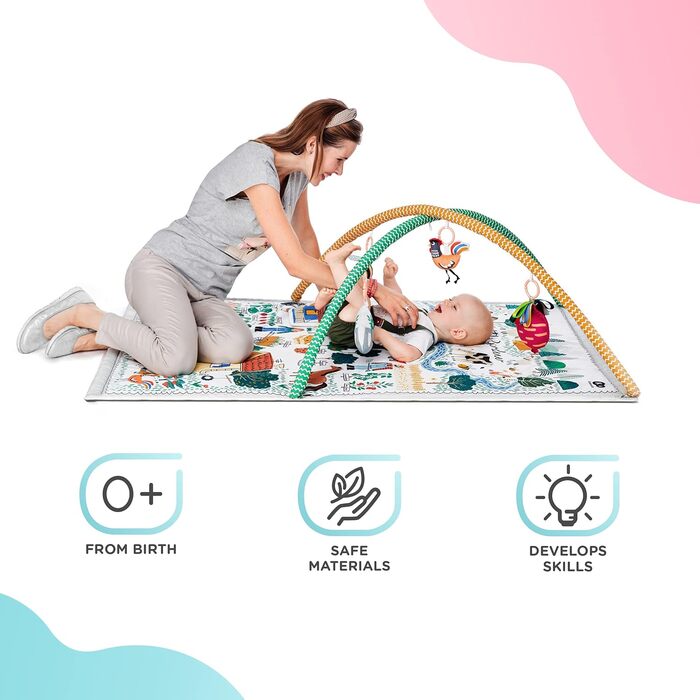 Ковдра Kinderkraft Play Blanket Adventure Blanket, ігровий килимок з ігровою аркою, ковдра для повзання, іграшки, запальничка, 20 кульок у наборі, функція манежу, подушка, з перших тижнів життя, 0 - 2 роки (маленький садівник, неодружений)