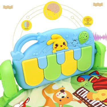 Дитяча ігрова ковдра з музикою та світлом, Kick and Play Piano Gym Mat зі знімними іграшками для фортепіано Дитяче обладнання для новонароджених малюків, розвиваючі іграшки від 0 місяців