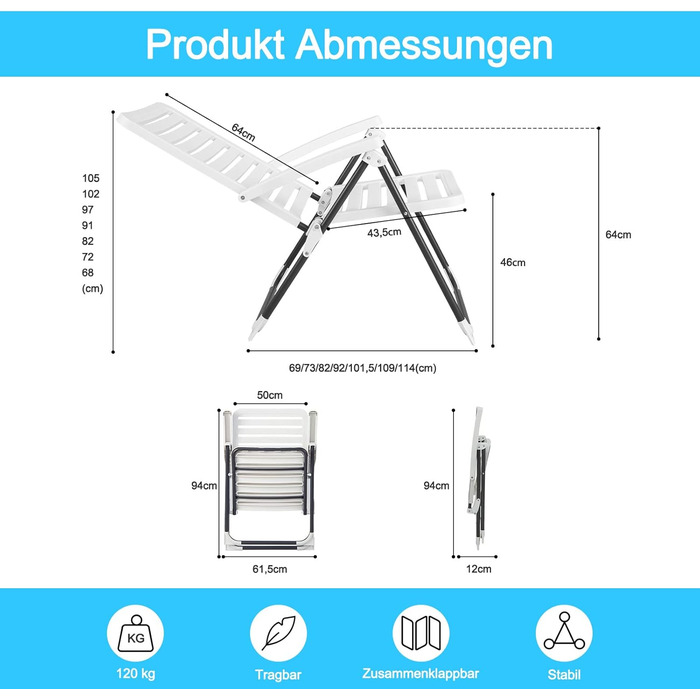 Садове крісло COSTWAY, розкладне крісло з регульованою спинкою в 7 напрямках, стійке до погодних умов балконне крісло зі стільцем для високого рівня, портативне крісло для патіо, саду, кемпінгу одномісного