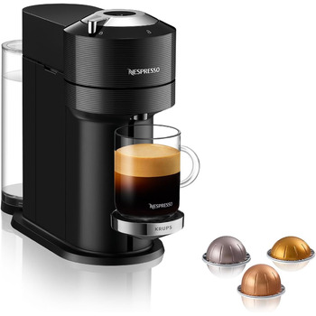 Кавова капсульна машина преміум-класу Nespresso Krups XN9108 Vertuo Next Резервуар для води 1,1 л Розпізнавання капсул за штрих-кодом 6 розмірів чашок Функція вимкнення живлення 54 переробленого пластику Чорний