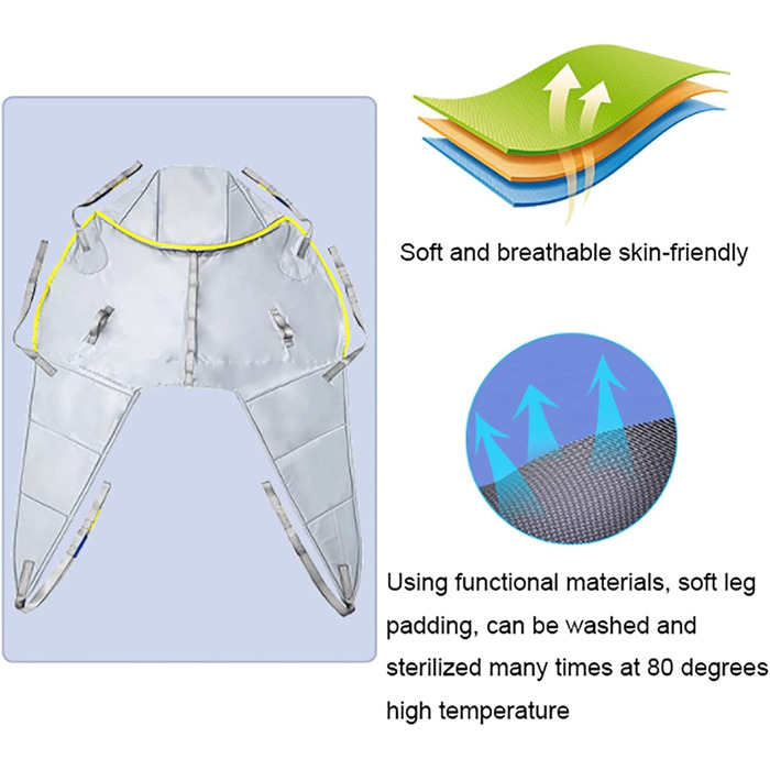 Ремінь для перенесення унітазу для підйому всього тіла пацієнта, Ремінь для перенесення унітазу для розділених ніг, Медичний ремінь для перенесення людей з обмеженими можливостями з підголівником, Підйомний ремінь для унітазу, вантажопідйомність 771 фунті